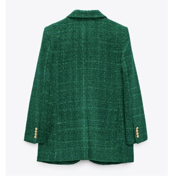 ZARA NEW WOMAN TEXTURED WEAVE TAILORED BLAZER JACKET GREEN 2761/062 Size S - Picture 12 of 15